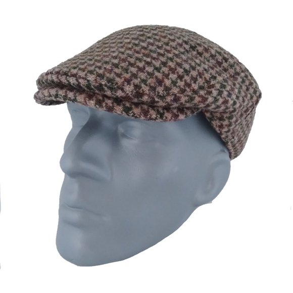 Genuine Scottish Highland Harris Tweed® Cap ZH014 - BEIGE HOUNDSTOOTH -PICK SIZE - Picture 5 of 12